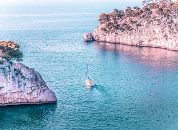 Scenic view of rock formation in sea