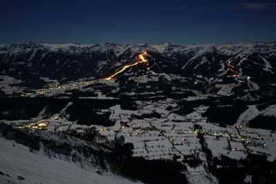 Scenic view of mountains against sky during winter