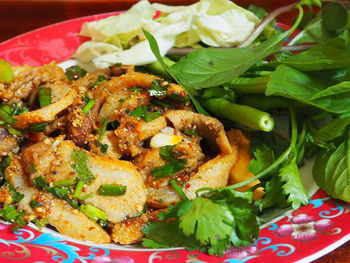 Close-up of meal served in plate