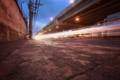 Light trails on road at night