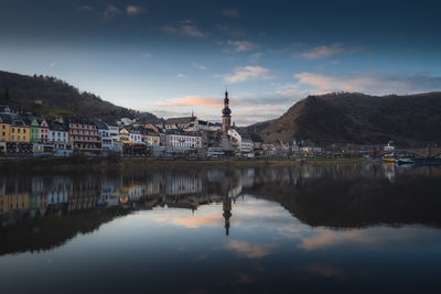 Reflection of buildings in lake