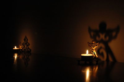 Illuminated lamp by water at night
