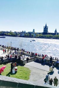 People relaxing in river