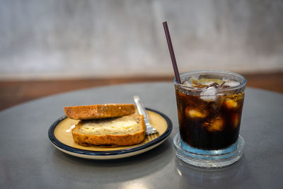 Close-up of drink served on table