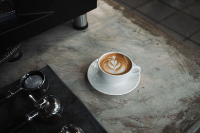 High angle view of coffee on table