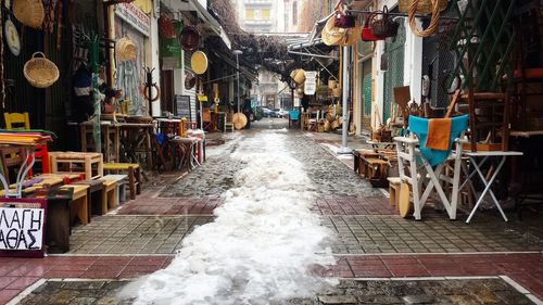 Footpath amidst buildings in city