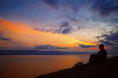 Panoramic view of sunrise in lake toba