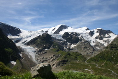 Scenic view of snowcapped mountains against sky