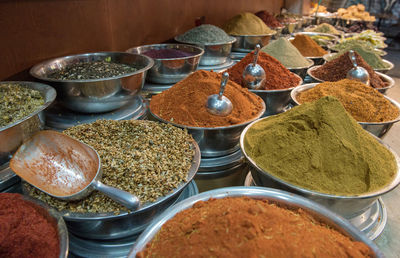 Assorted spices on a market stall, jerusalem old city bazaar, israel