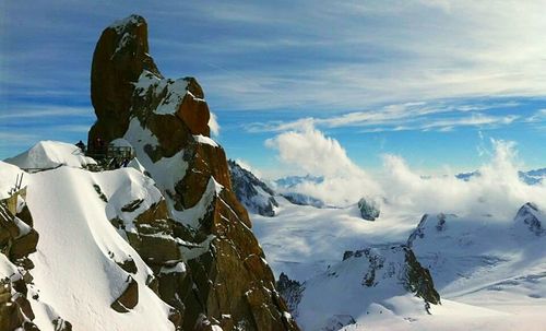 Scenic view of snow covered mountains against sky