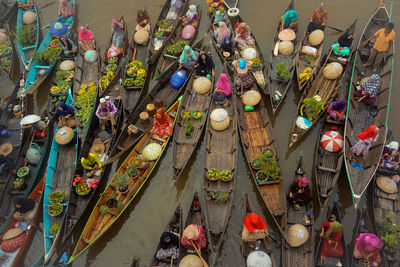 High angle view of decorations hanging in market