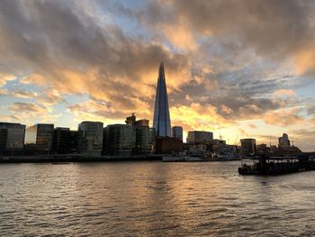 View of buildings against cloudy sky during sunset