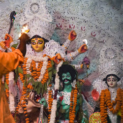 Goddess durga with traditional look in close up view at a south kolkata durga puja, durga puja idol