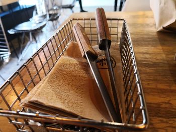 High angle view of food on table in restaurant