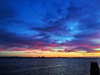 Scenic view of sea against dramatic sky