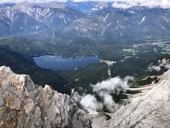 High angle view of rocks in mountains