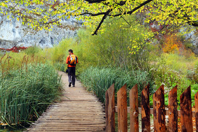 Full length of man walking in forest