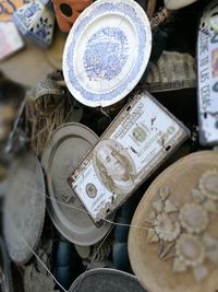 Close-up of coin on table