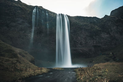 Low angle view of waterfall