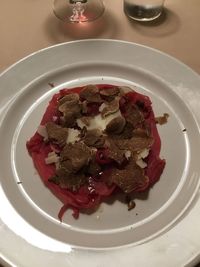 High angle view of dessert served in plate