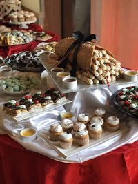 High angle view of dessert on table