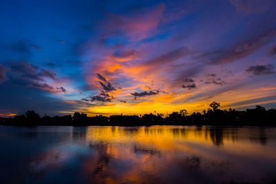 Scenic view of lake against sky during sunset