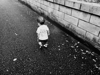 High angle view of girl on street