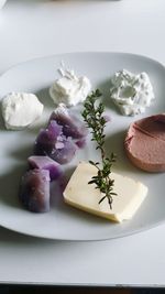 High angle view of food in plate on table