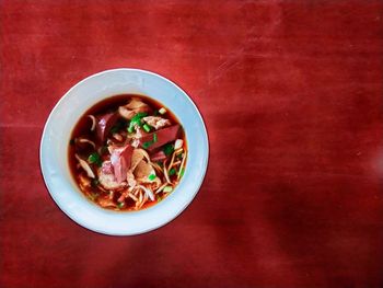 High angle view of soup in bowl