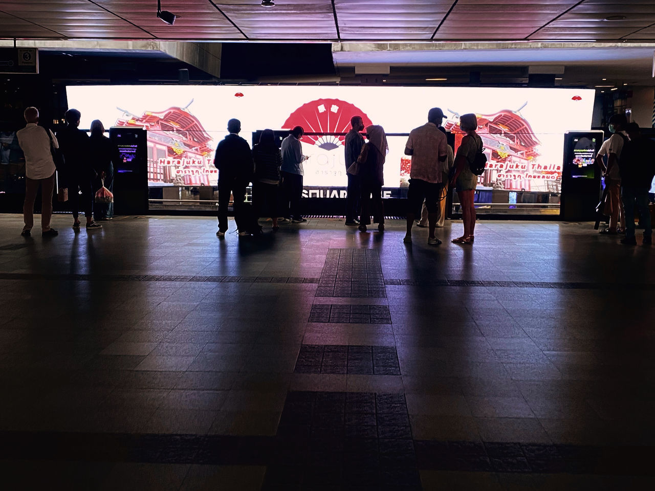 group of people, indoors, adult, crowd, architecture, women, men, full length, silhouette, transportation, person