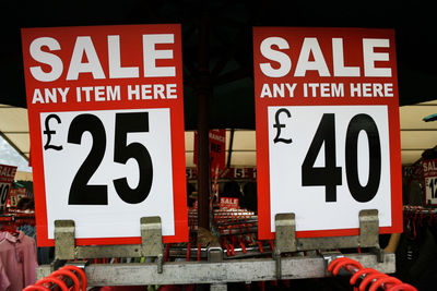 2 sale signs in a clothing area