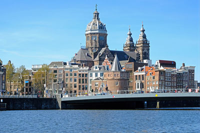 City scenic from amsterdam with the nicolas church in amsterdam netherlands 