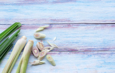 High angle view of vegetables on table