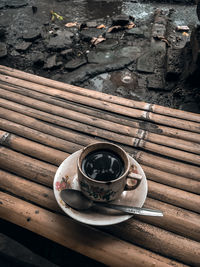 High angle view of coffee on table