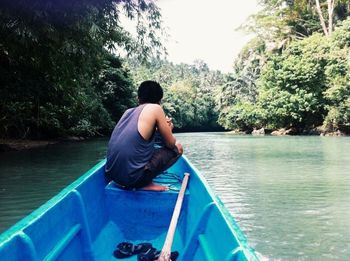 Boat sailing in river