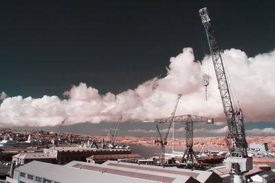 Panoramic view of harbor against sky