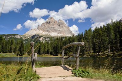 Scenic view of lake and trees against sky