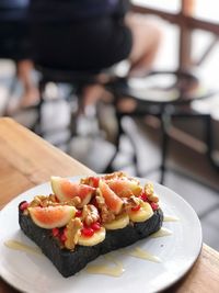 Close-up of dessert in plate on table