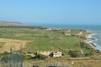 High angle view of sea against clear sky