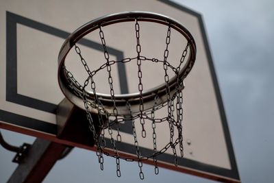 Low angle view of basketball hoop against sky