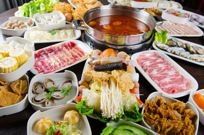 High angle view of food on table