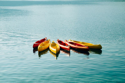 High angle view of yellow floating on water