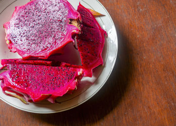 High angle view of dessert in plate on table