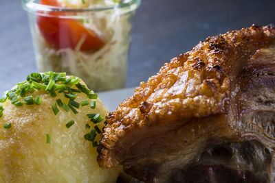 Close-up of food served in plate