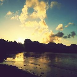 Scenic view of river at sunset