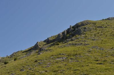 Low angle view of mountain against clear sky