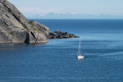 Scenic view of sea and mountain against sky