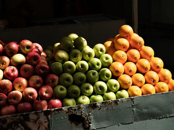 High angle view of fruits in container