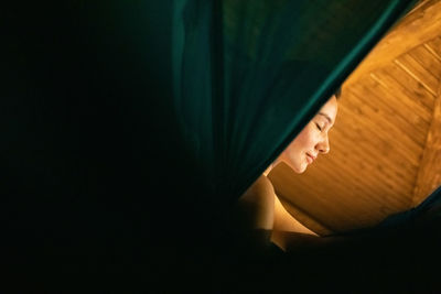 Low section of woman in tent