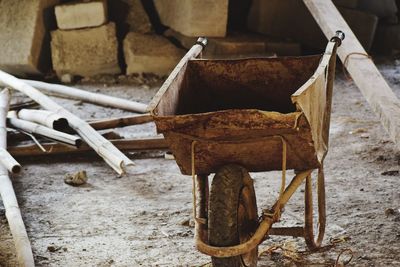 Close-up of old wheelbarrow